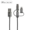 MFi 3 az 1-ben töltőkábel USB-A - lightning, micro USB, USB-C 1m szürke (CA-09) Alphajack - 3. kép