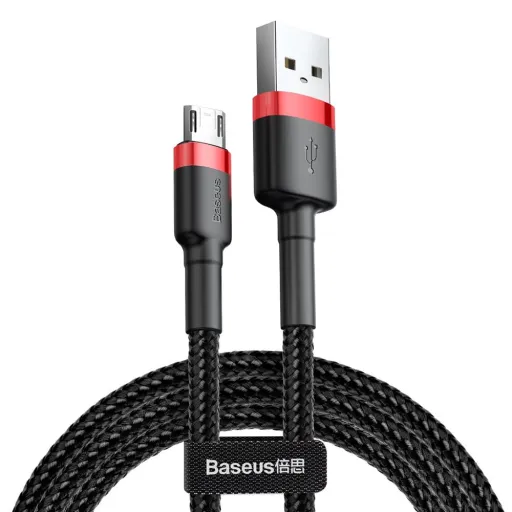 Baseus Cafule Nylon harisnyázott USB / micro USB kábel QC3.0 2.4A 1 m fekete-piros