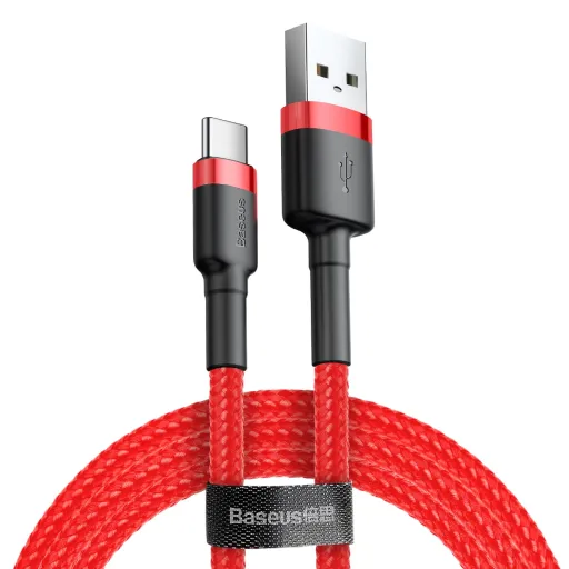 Baseus Cafule Nylon harisnyázott USB/USB-C kábel QC3.0 3A 0,5 m piros