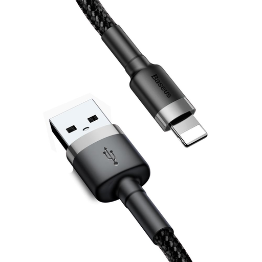 Baseus Cafule Nylon harisnyázott USB / Lightning QC3.0 2.4A kábel 0.5 m fekete-szürke