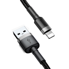 Baseus Cafule Nylon harisnyázott USB / Lightning QC3.0 2.4A kábel 0.5 m fekete-szürke