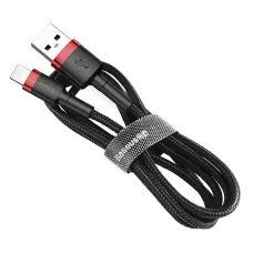 Baseus Cafule Nylon harisnyázott USB / Lightning QC3.0 2.4A kábel 1 m fekete-piros