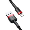 Baseus Cafule Nylon harisnyázott USB / Lightning QC3.0 2.4A kábel 1 m fekete-piros - 2. kép