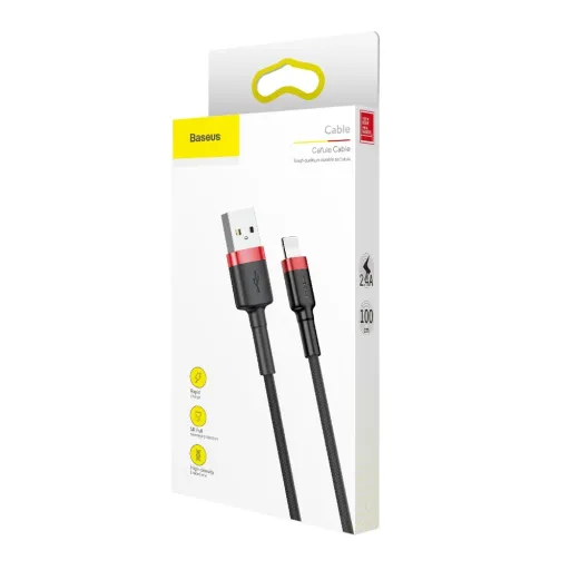 Baseus Cafule Nylon harisnyázott USB / Lightning QC3.0 2.4A kábel 1 m fekete-piros