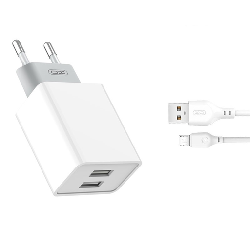XO Hálózati töltő adapter L65 2x USB 2.4A fehér + micro USB kábel