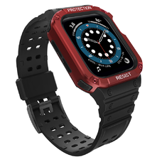 Apple Watch 8/7/6/5/4/3/2 / SE (41/40 / 38mm) Armored Óraszíj és Tok Fekete / Piros