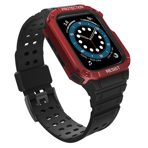 Apple Watch 8/7/6/5/4/3/2 / SE (41/40 / 38mm) Armored Óraszíj és Tok Fekete / Piros Apple Watch 8/7/6/5/4/3/2 / SE (41/40 / 38mm) Armored Óraszíj és Tok Fekete / Piros