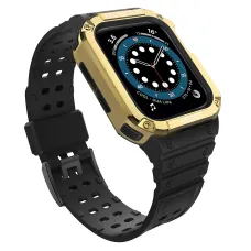 Apple Watch 8/7/6/5/4/3/2 / SE (41/40 / 38mm) Armored Óraszíj és Tok Fekete / Arany