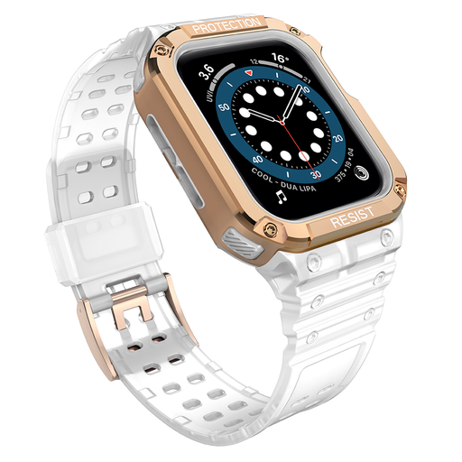 Apple Watch 8/7/6/5/4/3/2 / SE (41/40 / 38mm) Armored Óraszíj és Tok Átlátszó / Bronz Apple Watch 8/7/6/5/4/3/2 / SE (41/40 / 38mm) Armored Óraszíj és Tok Átlátszó / Bronz