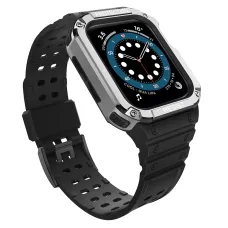 Apple Watch 8/7/6/5/4/3/2 / SE (41/40 / 38mm) Armored Óraszíj és Tok Fekete / Ezüst