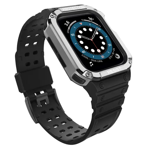 Apple Watch 8/7/6/5/4/3/2 / SE (41/40 / 38mm) Armored Óraszíj és Tok Fekete / Ezüst