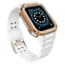 Apple Watch 8/7/6/5/4/3/2 / SE (41/40 / 38mm) Armored Óraszíj és Tok Fehér / Bronz