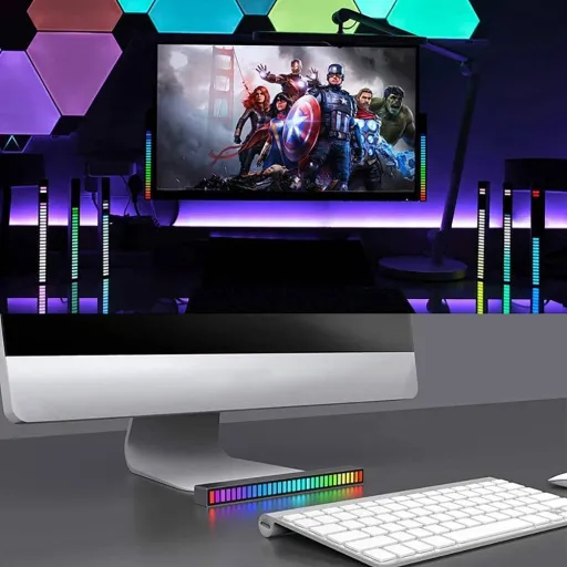 LED hangvezérlésű lámpa RGB fekete számítógép mellé, autóba