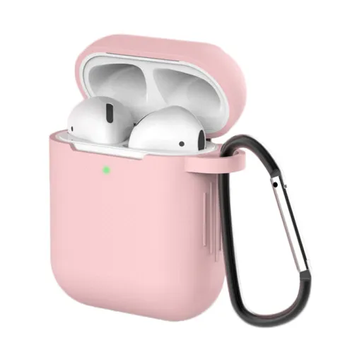 Airpods 1/ 2 szilikon tok karabinerrel rózsaszín