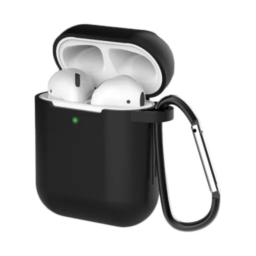 Airpods 1/ 2 szilikon tok karabinerrel fekete