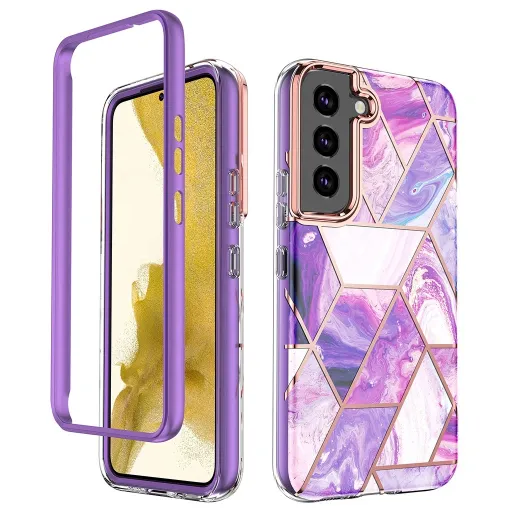 Samsung Galaxy S22 márvány mintás 360 fokos védelmet biztosító TPU tok, lila Alphajack
