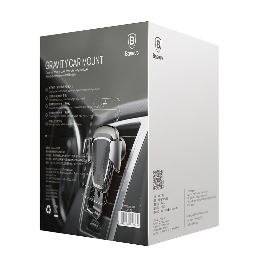 Baseus Gravity univerzális szellőzőre erősíthető autós telefontartó fekete színben (SUYL-01) - 8
