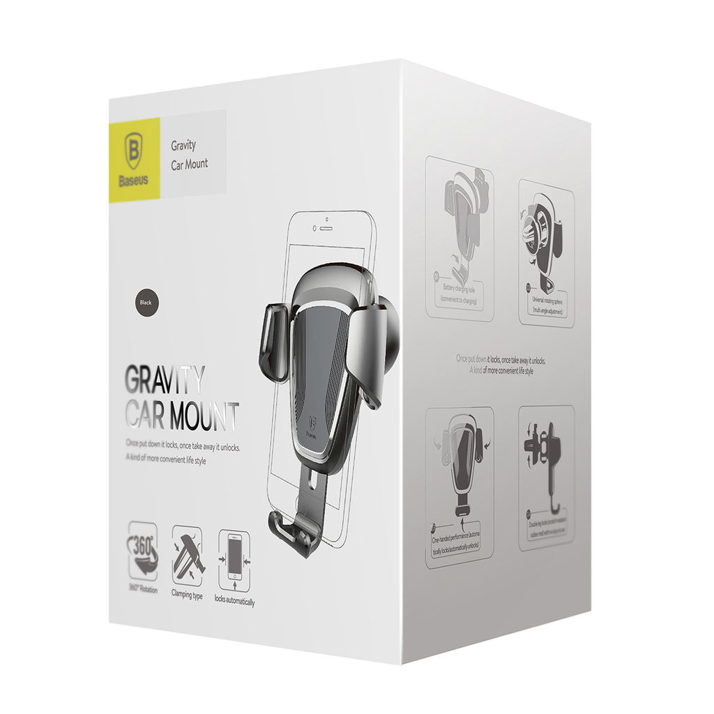 Baseus Gravity univerzális szellőzőre erősíthető autós telefontartó fekete színben (SUYL-01) - 10