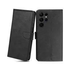 Samsung Galaxy S22 Ultra mágneses PU bőr fliptok kártyatartóval fekete Alphajack