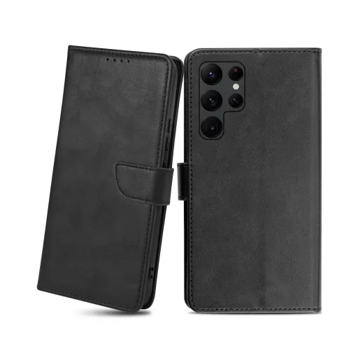 Samsung Galaxy S22 Ultra mágneses PU bőr fliptok kártyatartóval fekete Alphajack