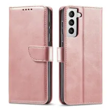 Samsung S22+ Plus Elegant mágneses bőr fliptok pink