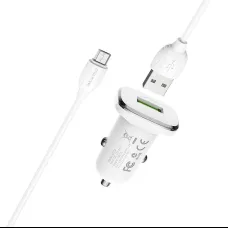 Borofone BZ12A Lasting Power USB Autós töltő QC 3.0 18W 3A + USB - Micro USB kábel fehér