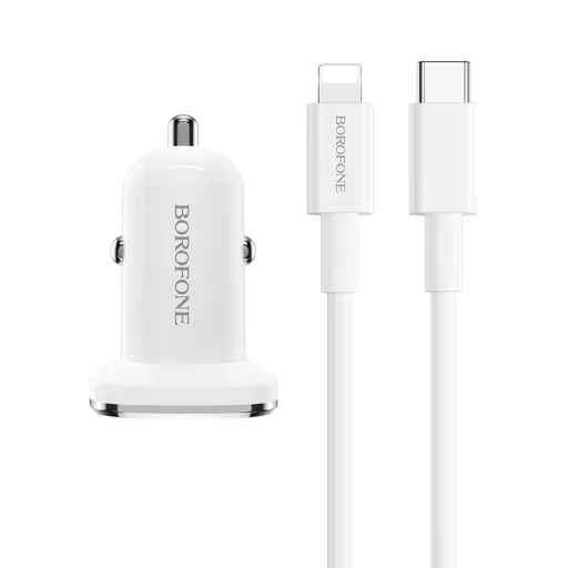 Borofone BZ12B Lasting Power USB Autós töltő QC 3.0 18W 3A + USB Type-C - Lightning kábel fehér