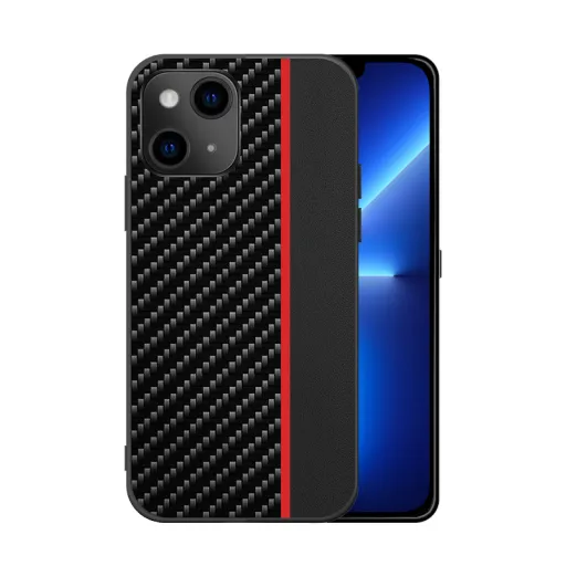 Xiaomi Redmi 9 Tel Protect Carbon Tok Fekte / Piros Csík