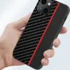 Xiaomi Redmi Note 10 / Note 10S Tel Protect Carbon Tok Fekte / Piros Csík - 3. kép