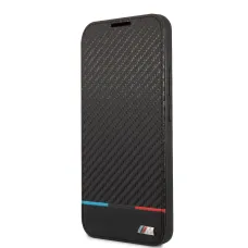 Samsung Galaxy S22+ Plus BMW M PC / TPU Tricolor Carbon hatású fliptok fekete (BMBKS22MPUCARTCBK)