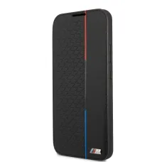 Samsung Galaxy S22+ Plus BMW PU Triangles Tricolor fliptok fekete (BMBKS22MTRTBK)