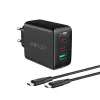 Acefast A13 2 az 1-ben fali töltő 2x USB Type C / USB 65W PD QC 3.0 AFC FCP + töltő kábel fekete - 0. kép