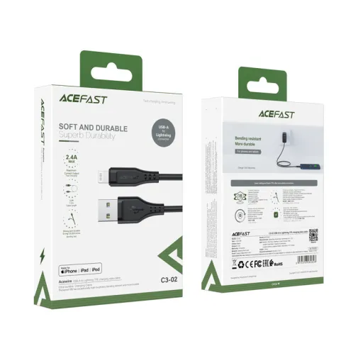 Acefast C3-02 MFI USB - Lightning kábel 1,2 m 2,4 A fekete