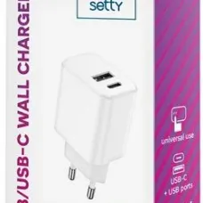 Setty Hálózati töltő adapter USB / USB Type-C 3A 20W fehér