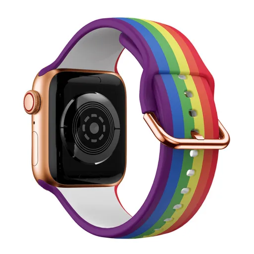 Apple Watch 38/40/41mm szilikon óraszíj szivárvány mintás Alphajack