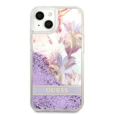 iPhone 13 Mini Guess Liquid Glitter Flower csillámos tok lila