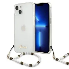 iPhone 13 Guess White Pearl tok karpánttal átlátszó (GUHCP13MKPSWH)