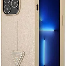 iPhone 13 Pro Guess Saffiano Triangle Logo bézs (GUHCP13LPSATLE) 