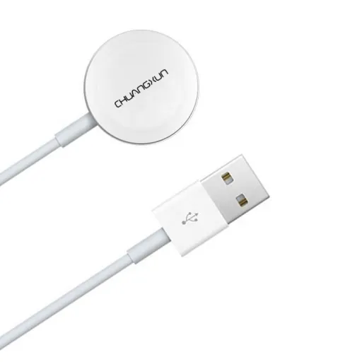 Apple Watch 1/2/3/4/5/6/SE USB okosóra vezeték nélküli QI töltő fehér