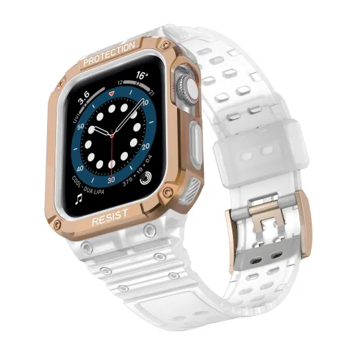 Apple Watch 4/5/6/7/8/SE (38/40/41mm) Rugged Armor óraszíj és tok áttetsző-rose gold