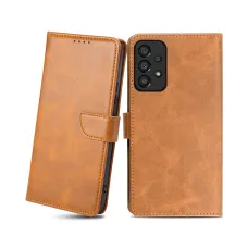 Samsung Galaxy A53 5G mágneses PU bőr fliptok kártyatartóval világosbarna Alphajack