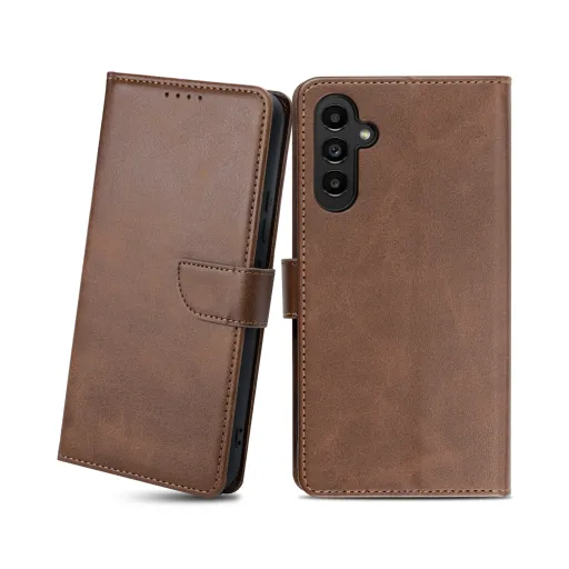 Samsung Galaxy A13 4G mágneses PU bőr fliptok kártyatartóval sötétbarna Alphajack Samsung Galaxy A13 4G mágneses PU bőr fliptok kártyatartóval sötétbarna Alphajack