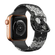 Apple Watch 38/40/41mm szilikon óraszíj virág mintás fekete-fehér mintás Alphajack