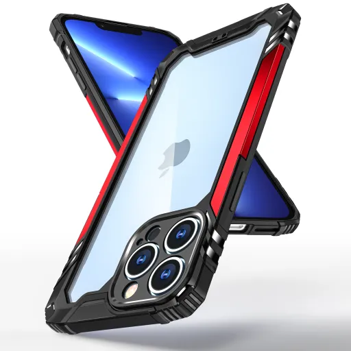 iPhone 12 Pro ütésálló TPU+alumínium tok fekete-piros kerettel Alphajack iPhone 12 Pro ütésálló TPU+alumínium tok fekete-piros kerettel Alphajack