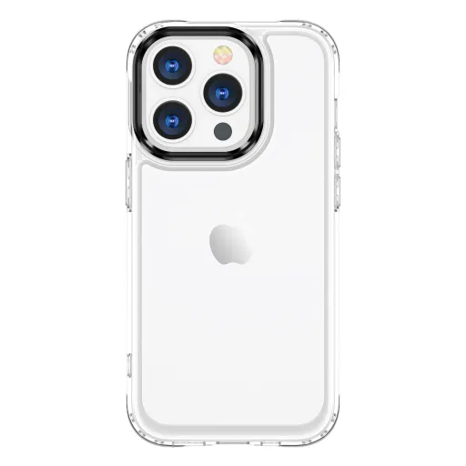 iPhone 14 Plus fokozott védelmet nyújtó átlátszó TPU tok fekete fém kerettel a kamerák körül Alphajack iPhone 14 Plus fokozott védelmet nyújtó átlátszó TPU tok fekete fém kerettel a kamerák körül Alphajack