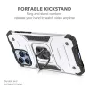 iPhone 14 Ring Armor Case Kickstand tok kihajtható mágneses támasszal ezüst Alphajack - 0. kép