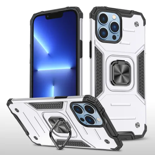 iPhone 14 Pro Max Ring Armor Case Kickstand tok kihajtható mágneses támasszal ezüst Alphajack iPhone 14 Pro Max Ring Armor Case Kickstand tok kihajtható mágneses támasszal ezüst Alphajack