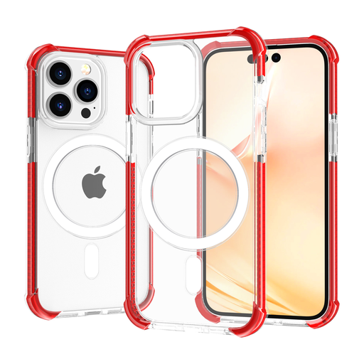 iPhone 14 Pro Max MagSafe kompatibilis átlátszó TPU tok piros kerettel Alphajack ütésálló iPhone 14 Pro Max MagSafe kompatibilis átlátszó TPU tok piros kerettel Alphajack ütésálló