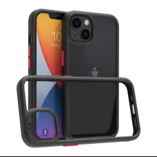 iPhone 14 átlátszó TPU tok edzett üveg hátlappal, fekete kerettel Alphajack