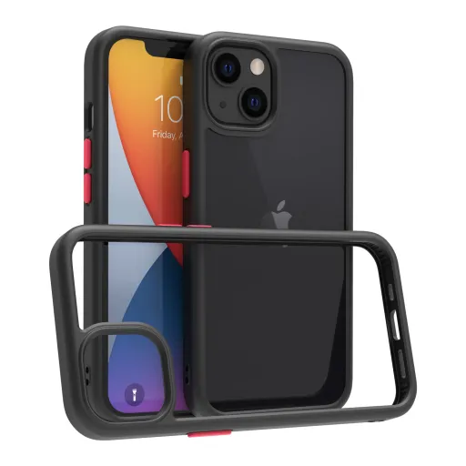 iPhone 14 átlátszó TPU tok edzett üveg hátlappal, fekete kerettel Alphajack